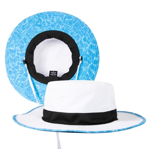 UvCoolix™ Cooling Sweatband Bucket Sun Hat Wide Brim UV Protection Lightweight Breathable Outdoor Beach Hiking Boonie Extra Room for Large Heads (X-Large-XX-Large / White-ocean)