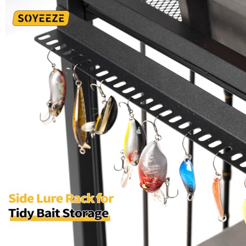 Fishing Rod Holders for Garage (Black-8 Hooks / 3-side fence large)
