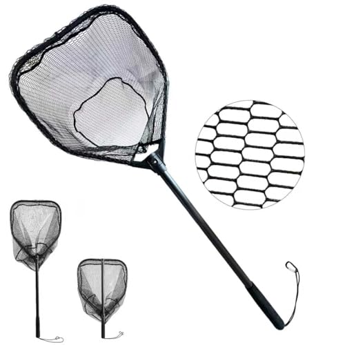 Large Fishing Net （44.8in） with Telescoping Handle Folding Fish Trout Net Landing Net Catfish Kayak Fishing Gifts for Men (XWJ-02)