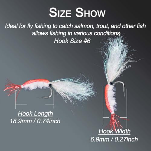 8Pc Bionics Crystal Flash Silk Shrimp Artificial Lures Fly Fishing Flies Saltwater Freshwater Bait Fishing for Bass Trout Salmon Hook Size #6 (Red)