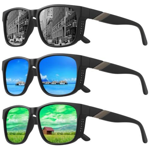 Polarized Sunglasses for Men Women (3pack Black/Blue/Green)