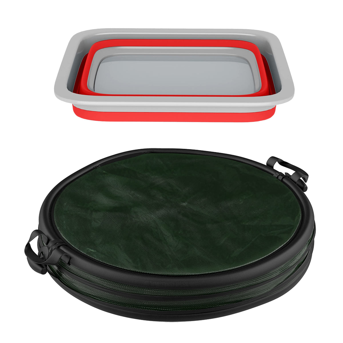 Collapsible Trash Can and Camp Sink Set (Red and Green)