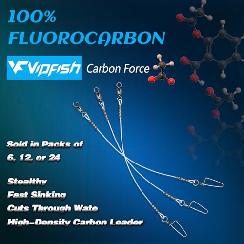 Fishing Fluorocarbon Leader with Crane Swivel and Snaps (20LB, 8" / Clear Fluoro Leader(6Pack))