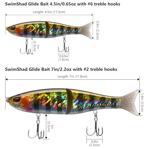 SwimShad Glide Baits Jointed Swimbait Bass Pike Salmon Trout Muskie Fishing Lure (Striped Gill / 7in/2.2oz)