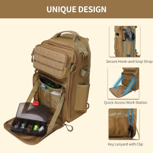 Fishing Backpack with Rod Holder (Khaki / Small)