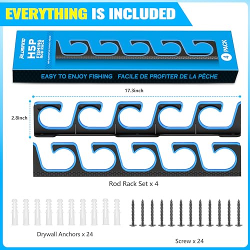 H5P Fishing Rod Holders for Garage Wall (Blue / 4 Pack holds up 20 rods)