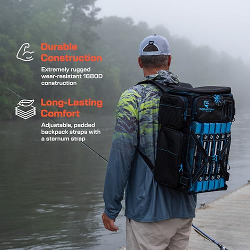 Evolution Fishing Drift Series 3700 Tackle Backpack with QuikLatch System & 2 Rod Holders (3700 / Blue)