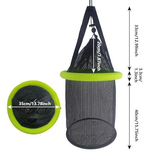 Floating Fish Basket Nylon Net Cage for Live Bait Storage (10 GAL Lime Green-13.8*13.8*15.8inch)