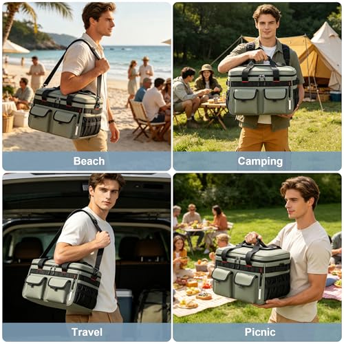 48 Can Insulated Soft Sided Collapsible Cooler Bag Ice Chest (Green / 30L)