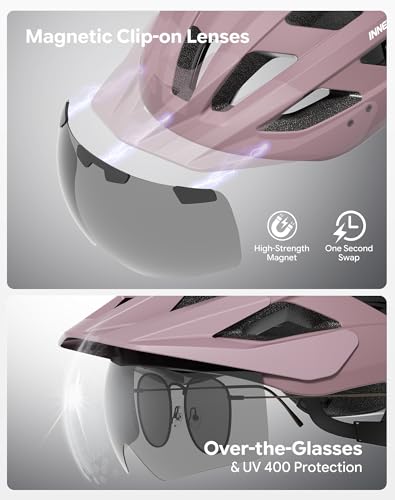 Adult Bike Helmet Rear Light & OTG Magnetic Goggles for Men Women (Lilac / Medium)