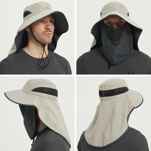 Waterproof Wide Brim Sun Hat with Neck Flap for Hiking (B Khaki)