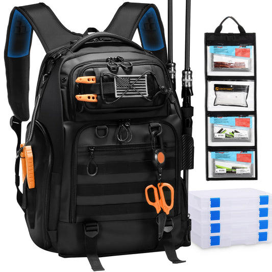 50L Fishing Backpack with 4 Tackle Boxes