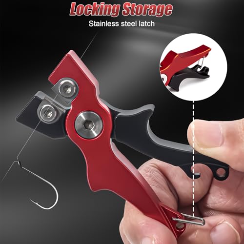 Portable Tungsten Fishing Line Cutter Fly Fishing Nippers with Retractors for Braid (Black Red)