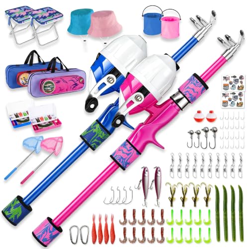 Kids Fishing Pole (Blue & Pink / 3.94-ft Set + Chair + Hat)