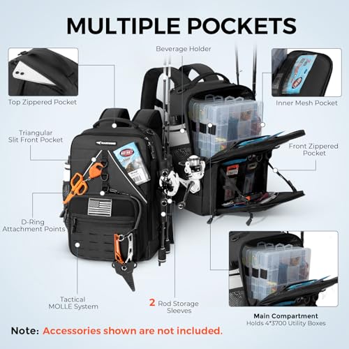 KastMate Fishing Backpack With 2 Rod Holders (A: Black)