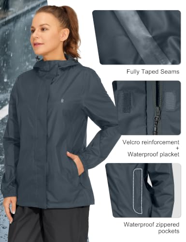 Women's Packable Waterproof Rain Jacket Dark Gray L (Large / Dark Gray)