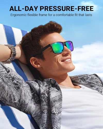Floating Sunglasses for Men Women (P1 Black Floating Frame/Green Mirrored Lens)