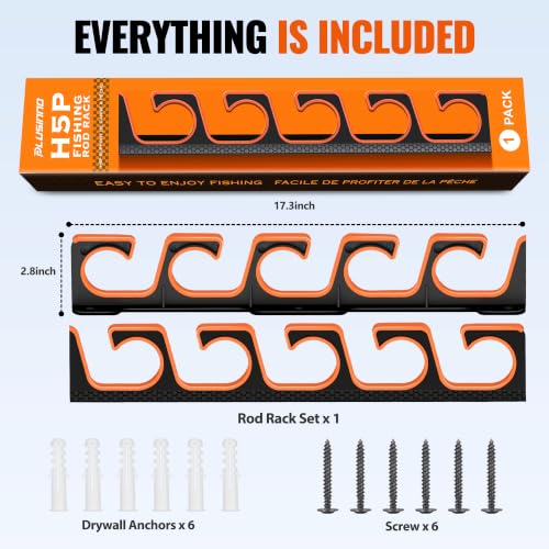 H5P Fishing Rod Holders for Garage Wall (Orange / 1 Pack holds up 5 rods)