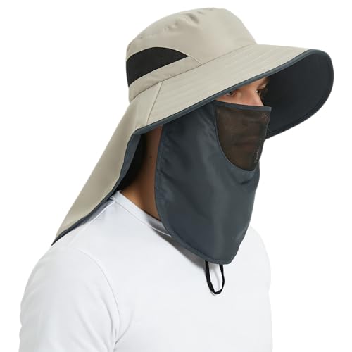 Waterproof Wide Brim Sun Hat with Neck Flap for Hiking (B Khaki)