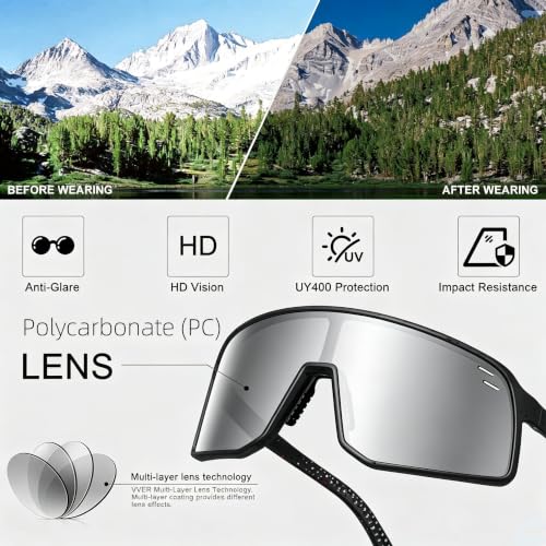 Sunglasses for Men Women (Black &Silver Lens)