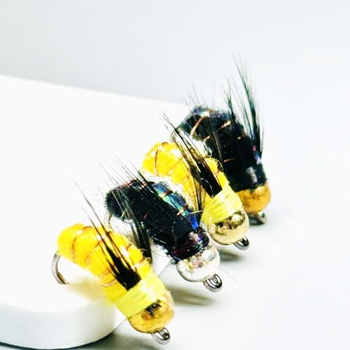 10Pc Fishing Lure #8 Bright Colors Brasshead Bionics Humpy Fly Nymph Wet Flies Insect Bait Pike Trout Salmon Bass Fly Fishing Flies (Yellow&Black)