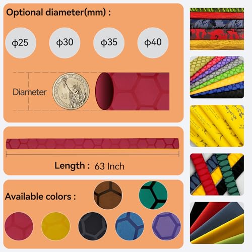 Honeycomb Pattern Rod Grip Shrink for Baseball Bat (30mm dia. x 5.25 ft long / Red)