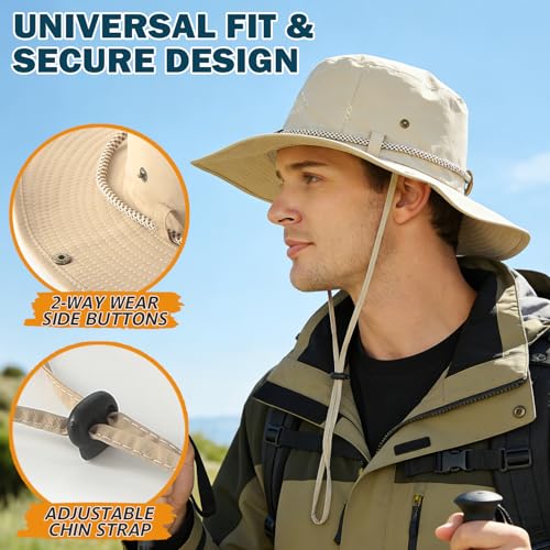 Waterproof Wide Brim Bucket Sun Hat Boonie Hat for Men & Women (D Beige)
