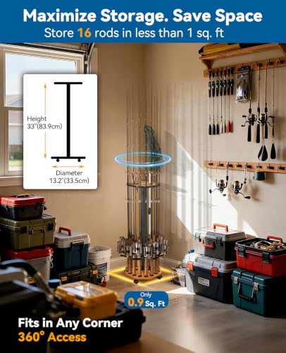 Fishing Rod Holder Pole Rack for Garage with Wheels (Red Oak Grain)