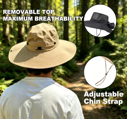 Fishing Sun Hat for Men UPF 50+ Wide Brim Boonie Hats for Summer (Khaki)