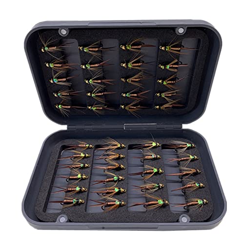 24Pcs Fly Fishing Flies Trout Lures Fishing Tackle Fly Fishing Flies with Boxed Trout Bass Artificial Fish Bait (24Pcs-Brasshead Nymph)