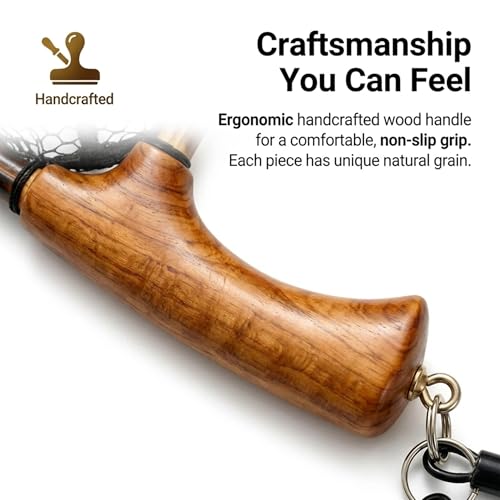 Floating Handcrafted Bamboo Fly Fishing Landing Net (Middle / Curved Handlebar / Glued mesh)