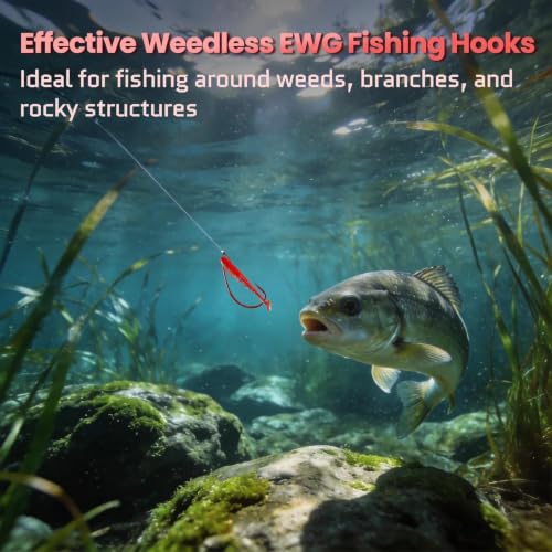 50/100/120pcs EWG Hooks, Worm Hook for Texas Rig Bass Fishing (Red / 4/0_50pcs)