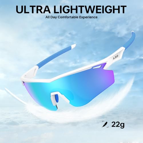Polarized Running Sunglasses for Men Women Ultra (Elegant White Blue)