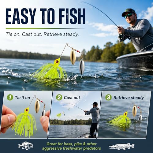 Fishing Spinner Lures (multi color 4pk(2 yellow, white, blue))