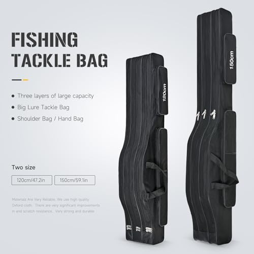 Portable 3 Layers Fishing Pole Bag Durable Oxford Folding Fishing Rod Reel Carry Case Tackle Storage Bag Case Waterproof Camouflage Travel Fishing Carrier