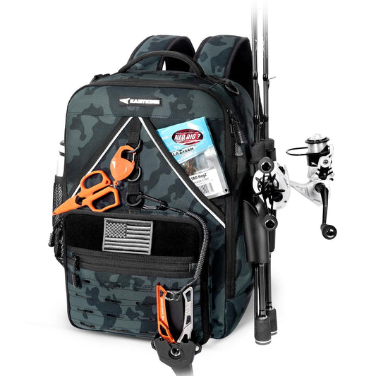 KastMate Fishing Backpack With 2 Rod Holders (B: Black Camo)