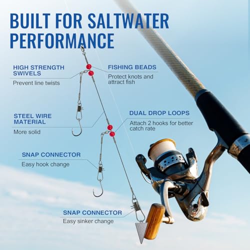 Double Drop Saltwater Fishing Rig (Double Drop Rig-24Pack- Black / Wire)