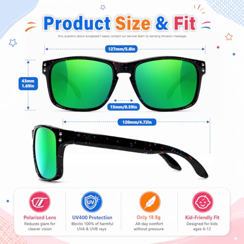 3 Pack Kids Sunglasses Polarized UV Protection Shades for Boys and Girls (A07-blackblue+whiteblue+blackgreen)
