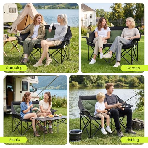 Oversized Double Camping Chairs 2 Person Folding Loveseat (Green)