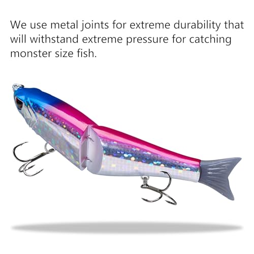 SwimShad Glide Baits Jointed Swimbait Bass Pike Salmon Trout Muskie Fishing Lure (Pink/Silver / 7in/2.2oz)