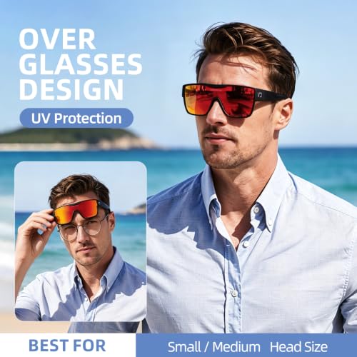 Polarized Fit Over Glasses Sunglasses for Men Women UV Protection (02-red)
