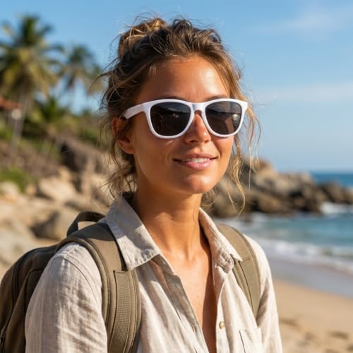 Polarized Sunglasses for Women and Men (White Frame/Gray Lens)