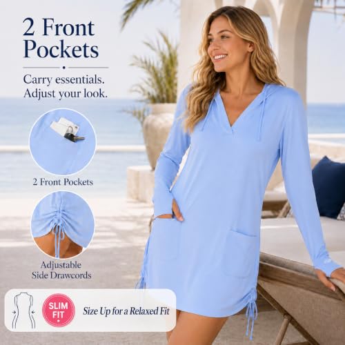 Women's UPF 50+ Dress with Hood (Sky / Medium)
