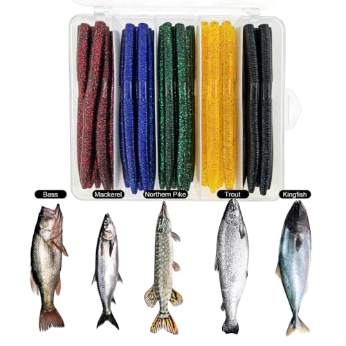 40PCS 5.5" Senko Worms for Bass Fishing Kit (Set B (40pcs-5.5in/0.35oz))