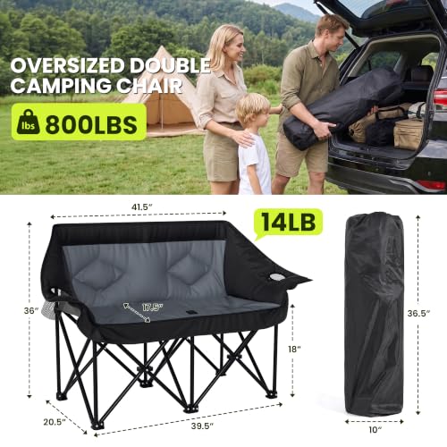 Oversized Double Camping Chairs 2 Person Folding Loveseat (Grey)