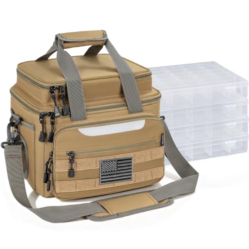 Fishing Tackle Bags with 4 * 3600 Tackle Boxes (Khaki / With 4 Tackle Boxes)