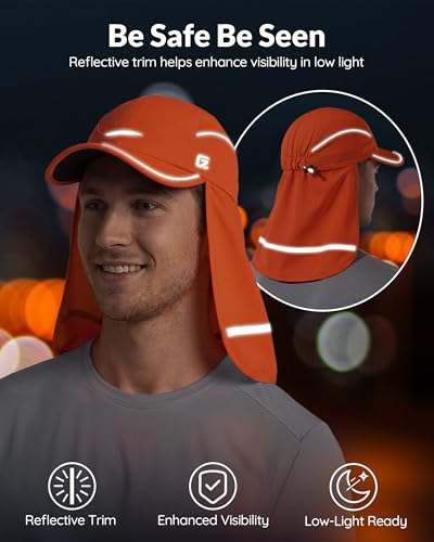 360° Reflective Cooling Work Hat with Neck Flap for Men (6 3/4-7 1/2 / Neon Orange)