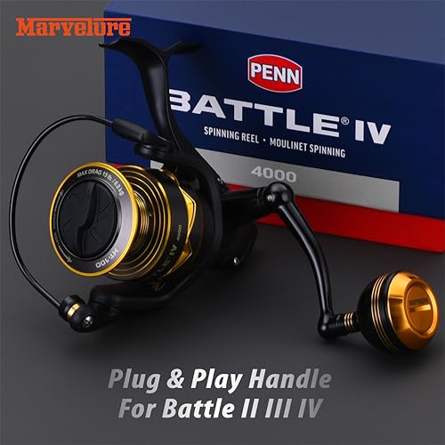 Foldable Power Handle for Penn Battle II III IV (Black Gold / For Battle 10000 Thread (Classic Version))