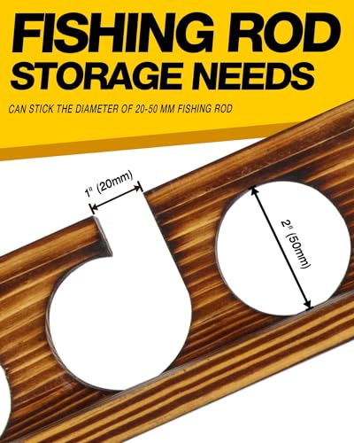 Holds Up to 6 Rods Fishing Pole Rod Racks Wall or Ceiling Mounted Fishing Pole Rod Holders for Garage Storage Organizer Fishing Gear Equipment for Men Women (Carbonization / 1 set holds up 6 rods)