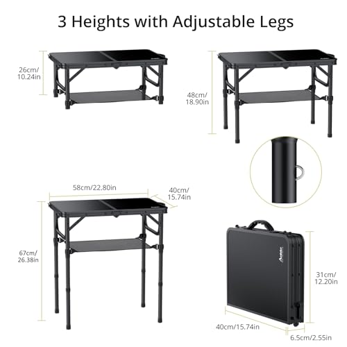 2ft Folding Camping Table (Pure Black / 24" x 16" x 26.3")